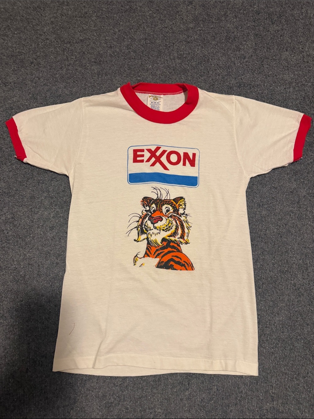 White & Red Ringer Tee with Tiger Graphic, vintage, single stitch